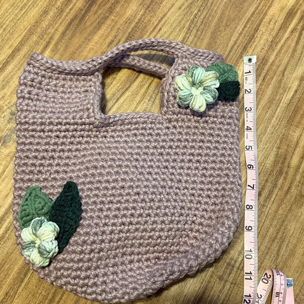 Handcrafted women purse hand bag lavender purple green ivory flowers crochet new - Picture 6 of 8